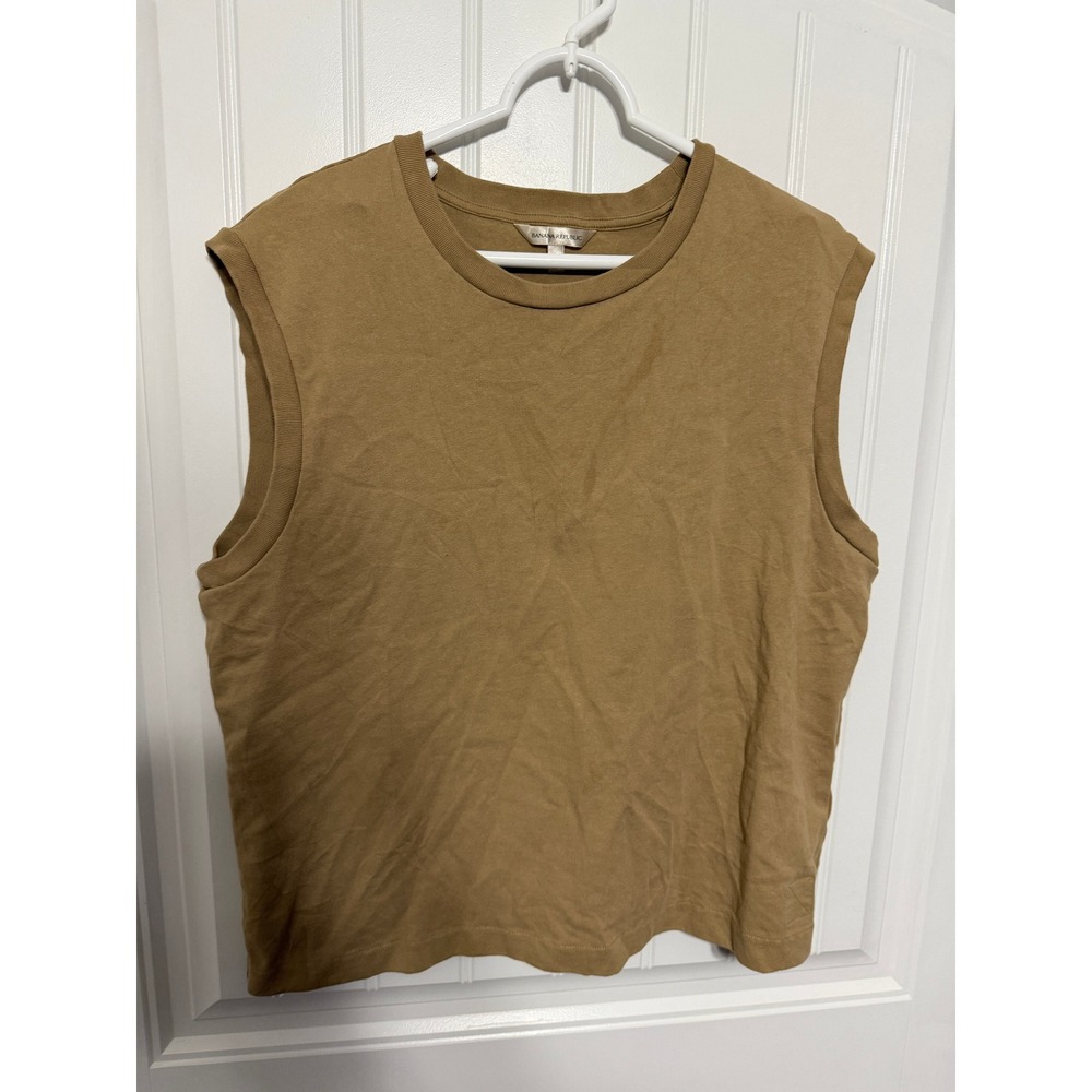 Banana Republic Muscle Tee Womens Large Tan Camel Solid Cotton Casual EUC